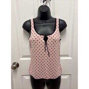 Y2K Pink Polka Dot Keyhole‎ Ribbed Tank - Size Large Petite